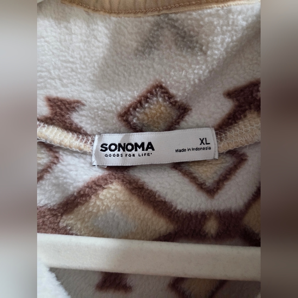 Sonoma Cream & Brown Patterned Quarter Button-up Pullover Sweatshirt - Picture 6 of 7